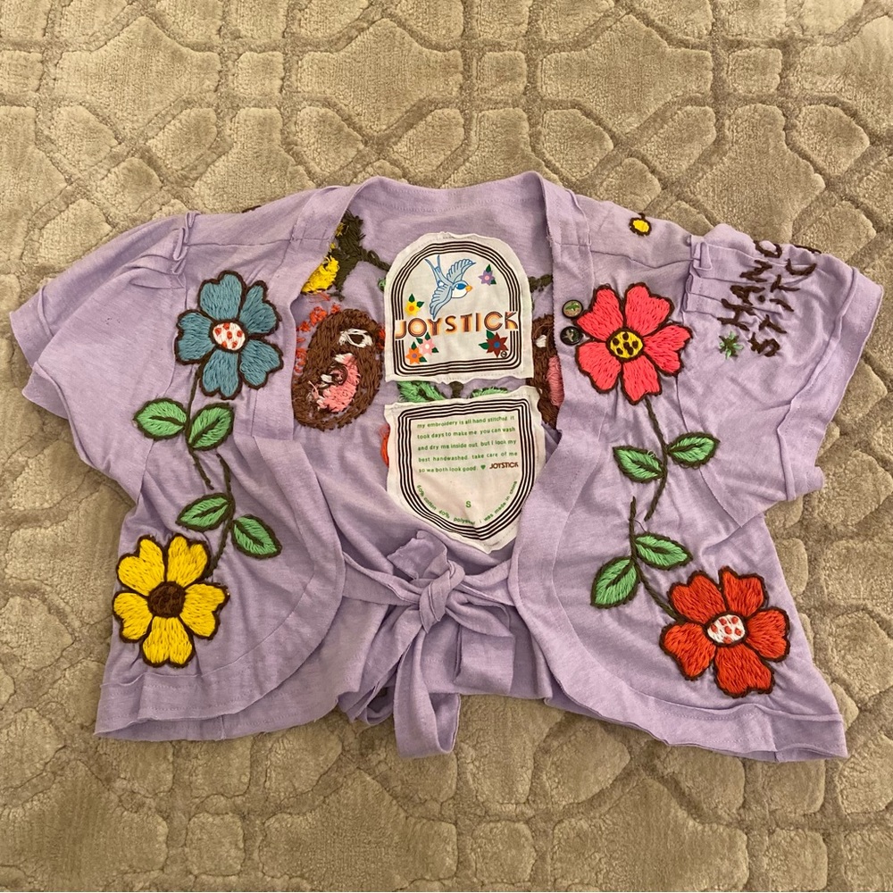 Vintage One of a kind handmade embroidered tie crop top